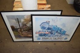 Terence Cuneo, Evening Star End of an Era, coloured print and a further G W R Speed to the West