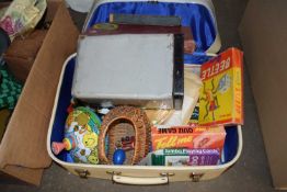 Case of various assorted games, toy vehicles, a Hoover miniature washing machine etc