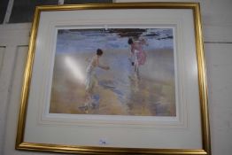 William Russell Flint, coloured print, two ladies at the seaside, framed and glazed