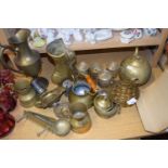 Mixed Lot: Various assorted brass and silver plated wares to include large model boot, kettle,