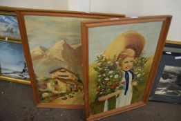 Mixed Lot: Continental study of a mountain village, oil on board together with a further portrait