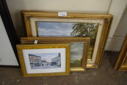 Anne Tricker, study of an Upland Barn, oil on board together with three coloured prints (4)