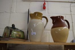 Two large pottery jugs and a cheese dish (3)