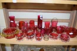 Mixed Lot: Various cranberry glass wares to include a range of various salts, small vases and