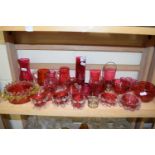 Mixed Lot: Various cranberry glass wares to include a range of various salts, small vases and