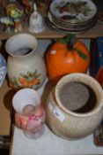 Royal Doulton mottle glazed vase together with a vintage orange ice bucket and two further vases