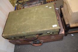 Two vintage suitcases containing a quantity of vintage dolls house furniture, Lego etc