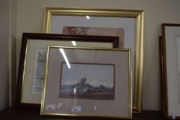 MIXED LOT: COLOURED PRINT BALLERINA, FRAMED PRINT TOMBLAND, NORWICH AND ONE OTHER (3)