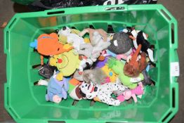 Box of various McDonalds toys and Ty Beanie Babies