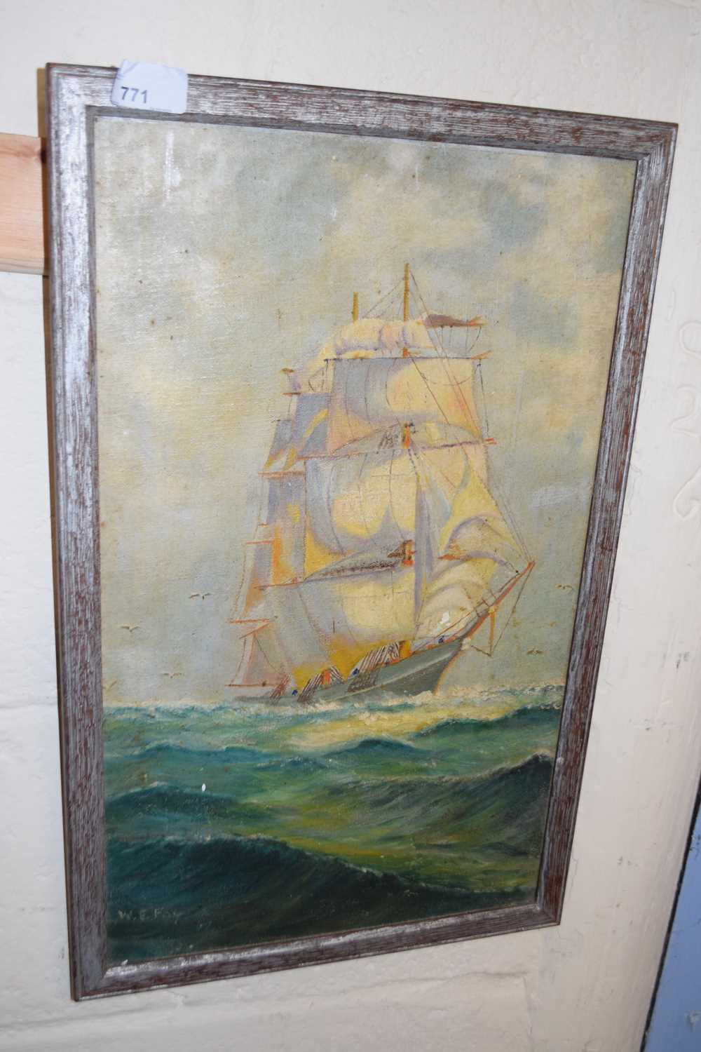 W E Foy, oil on board, study of a tall ship