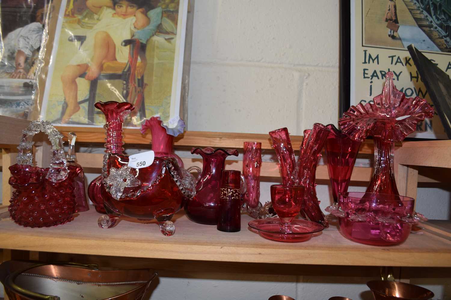 Mixed Lot: Cranberry glass wares to include Jack in the Pulpit vase, various bowls and other items