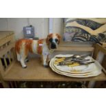 Mixed Lot: Silver plated cutlery, meat plates and a pottery model dog