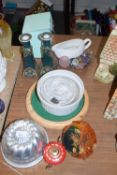 Mixed Lot: Ceramic candlesticks, jelly mould, miniature Oriental tea wares etc