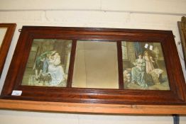 Oak framed combination pair of prints with central mirror