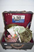 Case of mixed items to include porcelain dressing table set etc
