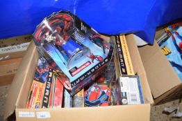 Box of Spiderman toys to include Sticker Extravaganza, Web Launch game, jigsaw puzzle etc