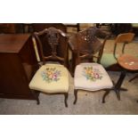 Pair of Edwardian chairs with tapestry upholstered seats