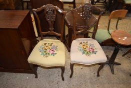 Pair of Edwardian chairs with tapestry upholstered seats