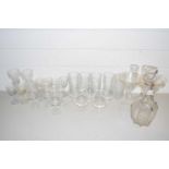 Various assorted drinking glasses, decanter etc