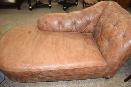 Brown leather upholstered chaise longue style sofa