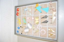 Display tray of various costume jewellery, earrings, several in the Art Deco style