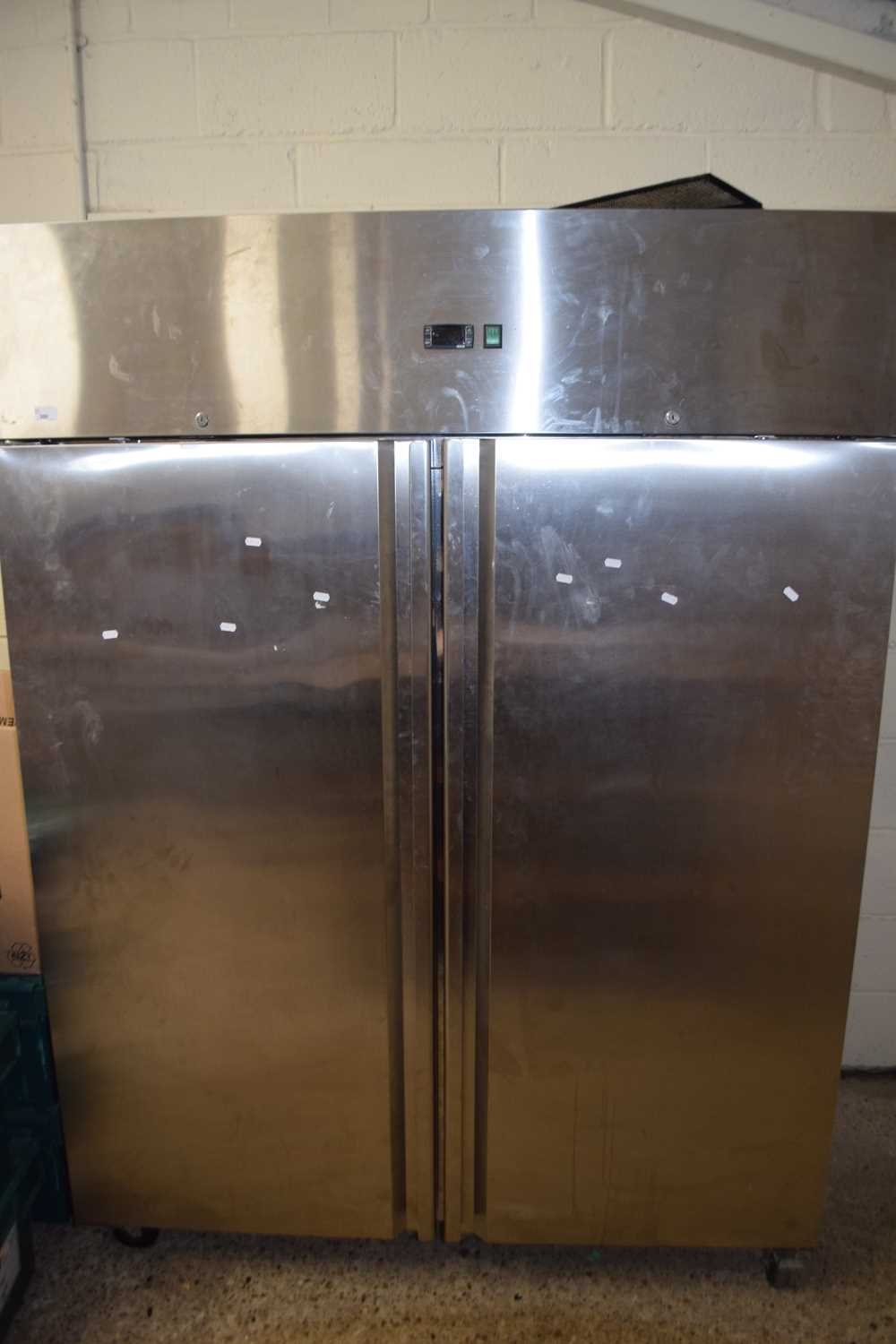 Large industrial double door steel freezer, 148cm wide