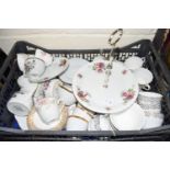 Box of various floral decorated tea wares to include Royal Doulton