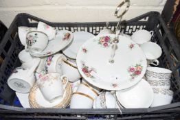 Box of various floral decorated tea wares to include Royal Doulton