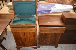 20th Century mahogany veneered cutlery cabinet with fitted interior together with a further