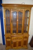 MODERN LIGHT OAK LOUNGE DISPLAY CABINET WITH GLAZED TOP SECTION AND DRAWER AND CUPBOARD BASE