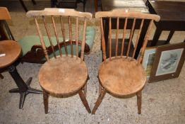 Pair of elm seat and stick back kitchen chairs