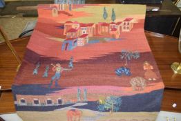 Wool work wall hanging depicting buildings and figures