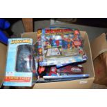 Box of various Spiderman related items to include Super Showdown Hero by Marvel, Extreme Cycle,