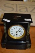 Small Victorian black slate and marble mounted mantel clock