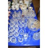 Large mixed lot of glass wares to include range of drinking glasses, dressing table set, glass