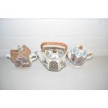 Three various novelty teapots to include Sadler