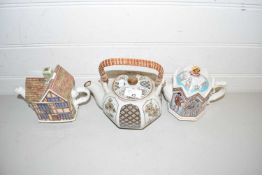 Three various novelty teapots to include Sadler