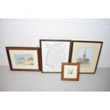 Mixed Lot: Coloured prints, map of Norfolk, Norwich Cathedral, Ely Cathedral etc (4)