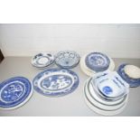 Mixed Lot: Various Willow pattern plates, bowls etc together with Crown Ducal gay meadow pattern