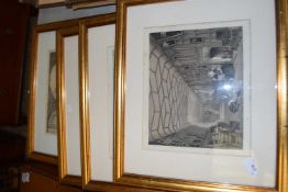 Set of four gilt framed prints, country house interiors