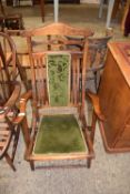 Late 19th or early 20th Century folding campaign style chair with green upholstery