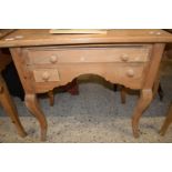 MODERN PINE THREE DRAWER SIDE TABLE WITH CABRIOLE LEGS, 79CM