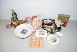 Mixed Lot: Assorted items to include porcelain model flowers, continental figure polished