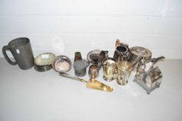 Mixed Lot: Various silver plated wares, tea wares, butter dish, sugar shute plus a further large