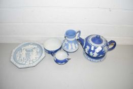 Collection of Wedgwood Jasper wares to include teapot with stand, accompanying jugs, sugar basin and