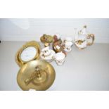 Mixed Lot: Various assorted brass wares, small oval wall mirror, model duck and a quantityof Royal