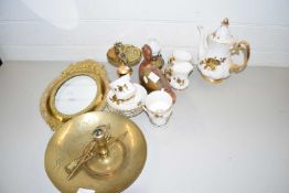 Mixed Lot: Various assorted brass wares, small oval wall mirror, model duck and a quantityof Royal