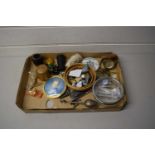 Tray of mixed items to include Wade Whimsies, anchovy paste pot lid, tea infuser and other