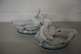 Pair of late 19th Century French porcelain boat shaped posie holders