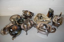 Mixed Lot: Various silver plated wares to include spirit kettle and stand, tea set, assorted